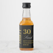 ブラック&金ゴールドエレガント30歳の誕生日ありがとう リキュールボトルラベル (正面)