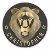 ブラック&金ゴールドオカッコいいールドモダンライオン名前をカスタムする シール (正面)
