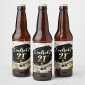 ブラック&金ゴールドカジノラグジュアリーカー21st誕生日 ビールラベル (ボトル)