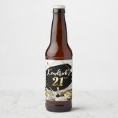 ブラック&金ゴールドカジノラグジュアリーカー21st誕生日 ビールラベル (正面)