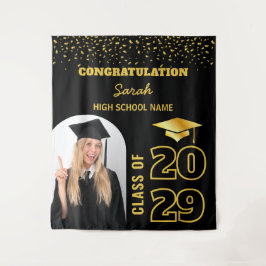 ブラック&金ゴールドカスタムの卒業背景（写真あり） タペストリー