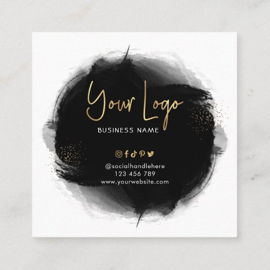 ブラック&金ゴールドカスタムサロンモダンギフト証明書 スクエア名刺 (裏面)