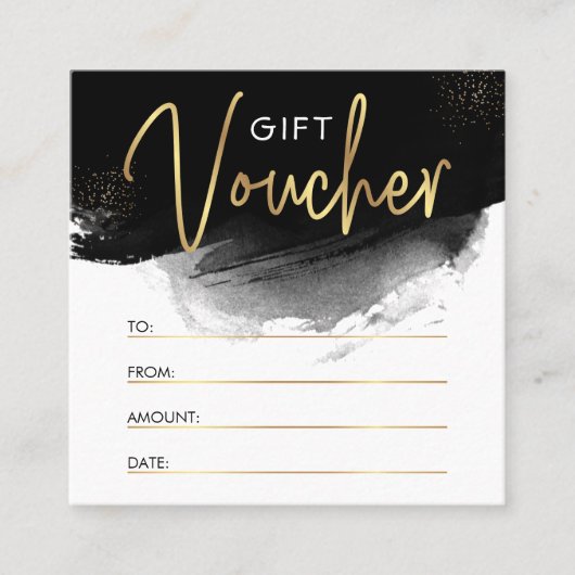 ブラック&金ゴールドカスタムサロンモダンギフト証明書 スクエア名刺 (正面)