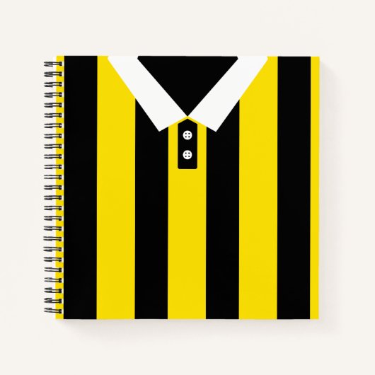 ブラック&金ゴールドカスタムジャージーテンプレートサッカーラグビー ノートブック (正面)