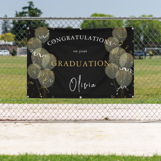ブラック&金ゴールドカスタムパーティーパーソナライズされた卒業 横断幕 (インサイチュ)