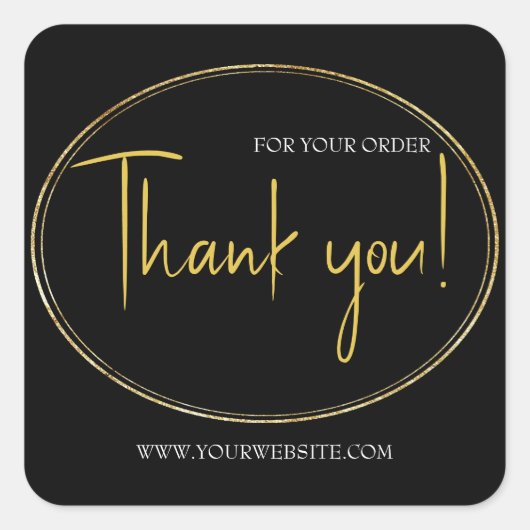 ブラック&金ゴールドカスタムビジネスサンキュースクエア スクエアシール (正面)