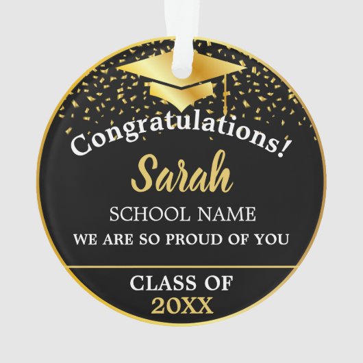 ブラック&金ゴールドカスタム卒業クラスOf 2024 オーナメント (裏面)