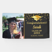 ブラック&金ゴールドカスタム卒業Photo Class Of 2025 横断幕 (横)