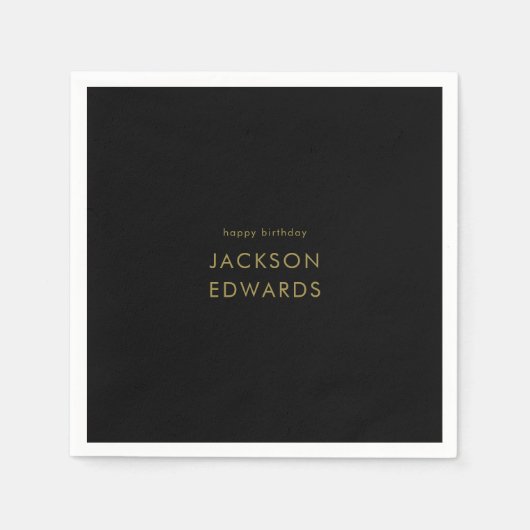 ブラック&金ゴールドカスタム誕生日 スタンダードカクテルナプキン (正面)