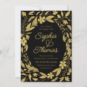 ブラック&金ゴールドカップル婚約パーティ 招待状 (正面)