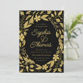 ブラック&金ゴールドカップル婚約パーティ 招待状 (スタンド正面)