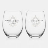 ブラック&金ゴールドカントリーウェディング ステムなしワイングラス (裏面)