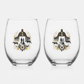 ブラック&金ゴールドカントリーウェディング ステムなしワイングラス (正面)