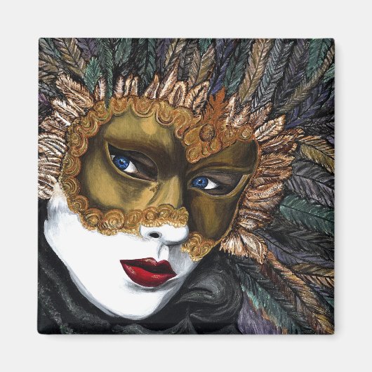 ブラック&金ゴールドカーニバルマスクby PSOVART マグネット (正面)