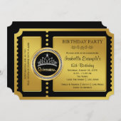 ブラック&金ゴールドキンセアニェラバースデーパーティー 招待状 (正面/裏面)