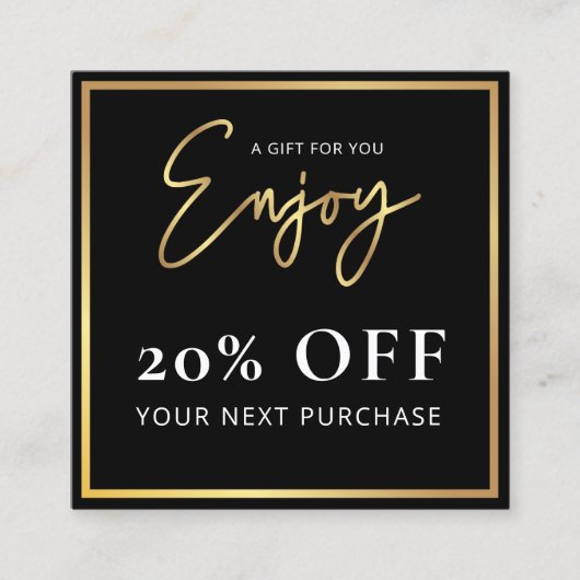 ブラック&金ゴールドギフトビジネスロゴ割引 スクエア名刺 (正面)