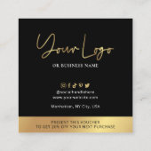 ブラック&金ゴールドギフトビジネスロゴ割引 スクエア名刺 (裏面)