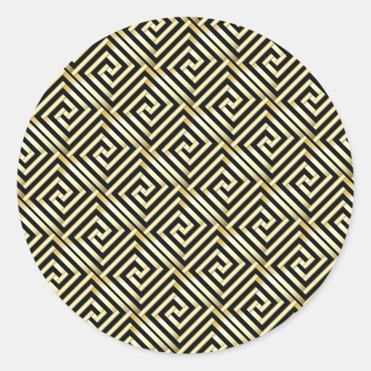 ブラック、金ゴールドギリシャ鍵パターン ラウンドシール (正面)