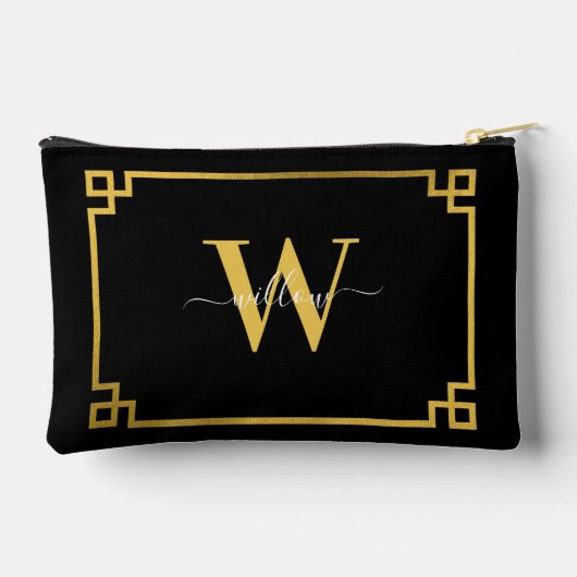 ブラック&金ゴールドギリシャ鍵 モノグラムの アクセサリーポーチ (裏面)