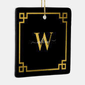 ブラック&金ゴールドギリシャ鍵 モノグラムの セラミックオーナメント (右)