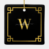 ブラック&金ゴールドギリシャ鍵 モノグラムの セラミックオーナメント (裏面)