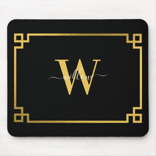 ブラック&金ゴールドギリシャ鍵 モノグラムの マウスパッド (正面)