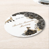 ブラック&金ゴールドクインセアニラステッカー ラウンドペーパーコースター (アングル)