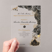 ブラック&金ゴールドクインセアニラ アクリル招待状 (インサイチュ (ポータブル))