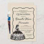 ブラック&金ゴールドクインセアニラ 招待状 (正面/裏面)