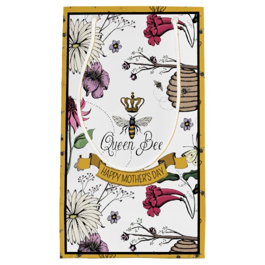 ブラック&金ゴールドクイーンビーマザーズ日写真 スモールペーパーバッグ (正面)