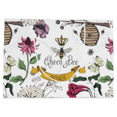 ブラック&金ゴールドクイーンビー王室のクラウン&スクロール ラージペーパーバッグ (裏面)