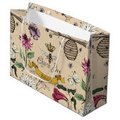 ブラック&金ゴールドクイーンビー王室のクラウン&スクロール ラージペーパーバッグ (正面アングル)