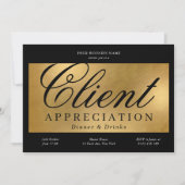 ブラック&金ゴールドクライアント評価ビジネスディナー 招待状 (正面)