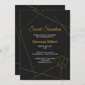 ブラック&金ゴールドクラシック誕生日 招待状 (正面/裏面)