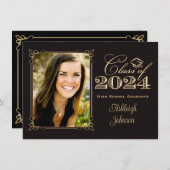 ブラック、金ゴールドクラス2014写真卒業招待状 招待状 (正面/裏面)