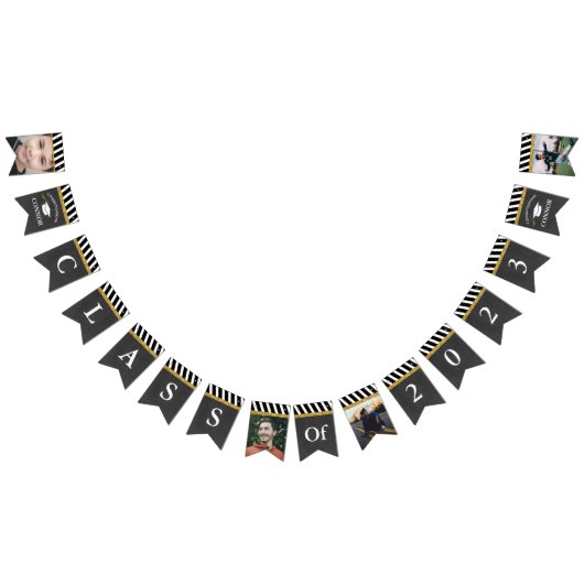 ブラック&金ゴールドクラス2023少年の写真卒業 バンティングフラッグ (全)