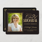 ブラック、金ゴールドクラス2024写真卒業 招待状 (正面/裏面)