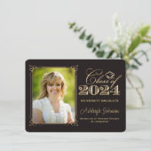 ブラック、金ゴールドクラス2024写真卒業 招待状 (スタンド正面)