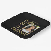 ブラック&金ゴールドクラス2025写真卒業パーティー ペーパープレート (傾斜あり)