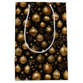ブラック&金ゴールドクリスマスオーナメントパターン ミディアムペーパーバッグ (正面)