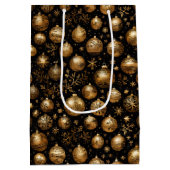 ブラック&金ゴールドクリスマスオーナメントパターン ミディアムペーパーバッグ (裏面)