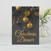 ブラック&金ゴールドクリスマスツリーエレガントディナー 招待状 (スタンド正面)