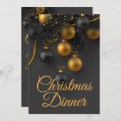 ブラック&金ゴールドクリスマスツリーエレガントディナー 招待状 (正面/裏面)