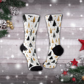 ブラック&金ゴールドクリスマスツリーズクルーソックス ソックス