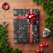 ブラック&金ゴールドクリスマスデザインラッピング紙 ラッピングペーパー