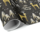 ブラック&金ゴールドクリスマストインデナパーソナライズされたー名 ラッピングペーパー (ロールコーナー)