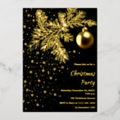 ブラック&金ゴールドクリスマスパーティの招待状 箔シーズンカード (正面)