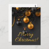 ブラック&金ゴールドクリスマスボールエレガントグリッターH ポストカード (正面/裏面)