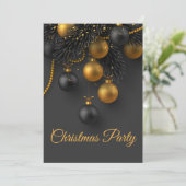 ブラック&金ゴールドクリスマスボールエレガントホリデー 招待状 (スタンド正面)