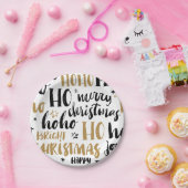 ブラック&金ゴールドクリスマスワード文字アートキュートアエステティ ペーパープレート (パーティー)